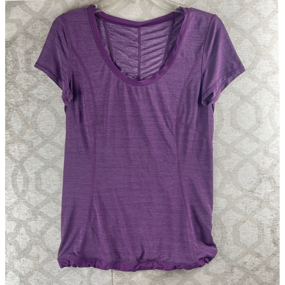 Lululemon Run Swifty Tech Cinch Women 8 Purple Heathered Ruched Short Sleeve Top